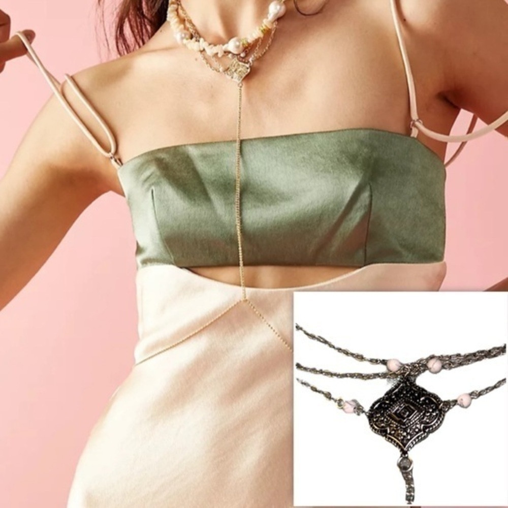 NWT Free People Take It Easy Choker Body belly Chain Silver